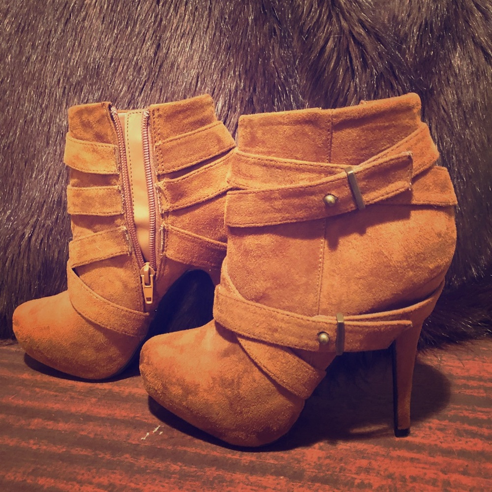 Brown heel ankle booties